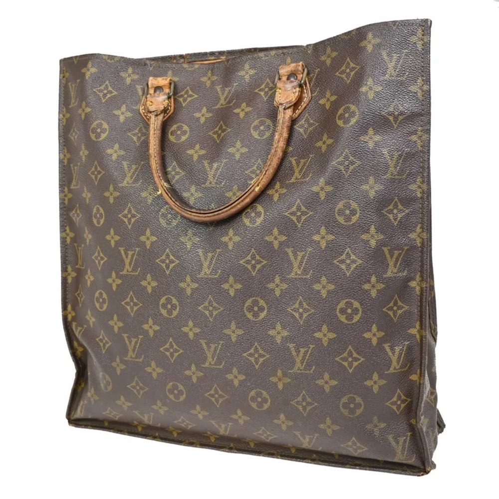 LOUIS VUITTON LOGO SAC PLAT HAND TOTE BAG MONOGRAM LEATHER BROWN